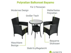 Juskys Polyrattan Gartenmöbel Balkon Set Bayamo in Schwarz mit Bezügen in Beige