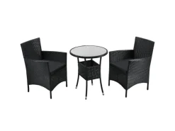 Juskys Polyrattan Gartenmöbel Balkon Set Bayamo in Schwarz mit Bezügen in Dunkelgrau* Kissen|Stühle