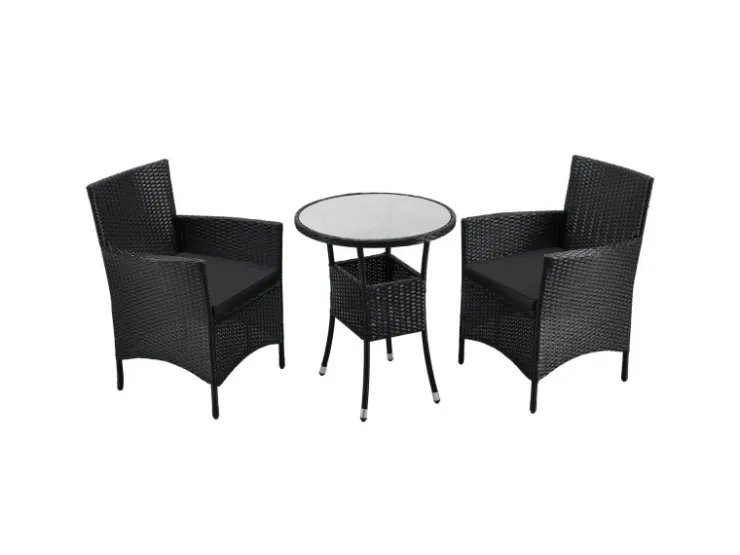Juskys Polyrattan Gartenmöbel Balkon Set Bayamo in Schwarz mit Bezügen in Dunkelgrau* Kissen|Stühle