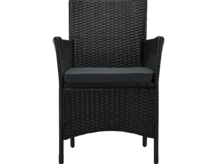 Juskys Polyrattan Gartenmöbel Balkon Set Bayamo in Schwarz mit Bezügen in Dunkelgrau* Kissen|Stühle