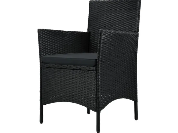 Juskys Polyrattan Gartenmöbel Balkon Set Bayamo in Schwarz mit Bezügen in Dunkelgrau* Kissen|Stühle