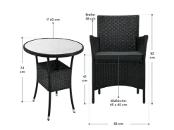 Juskys Polyrattan Gartenmöbel Balkon Set Bayamo in Schwarz mit Bezügen in Dunkelgrau* Kissen|Stühle
