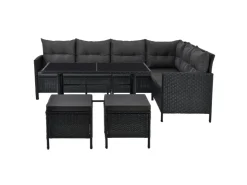 Juskys Polyrattan Gartenmöbel Lounge Manacor Schwarz mit Bezügen in Dunkelgrau* Hocker