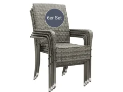 Juskys Polyrattan Gartenstühle Yoro 6er Set Stapelbar mit Armlehnen Grau Meliert* Stühle
