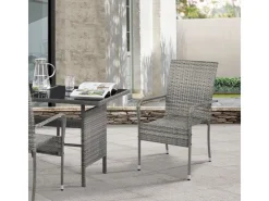 Juskys Polyrattan Gartenstühle Yoro 6er Set Stapelbar mit Armlehnen Grau Meliert* Stühle