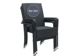 Juskys Polyrattan Gartenstühle Yoro 8er Set Stapelbar mit Armlehnen* Stühle
