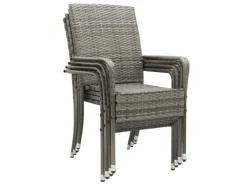 Juskys Polyrattan Gartenstühle Yoro 4er Set Stapelbar mit Armlehnen Grau Meliert* Stühle