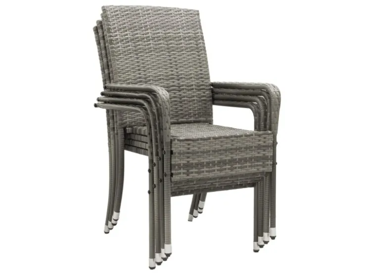 Juskys Polyrattan Gartenstühle Yoro 4er Set Stapelbar mit Armlehnen Grau Meliert* Stühle