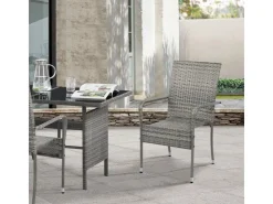 Juskys Polyrattan Gartenstühle Yoro 4er Set Stapelbar mit Armlehnen Grau Meliert* Stühle