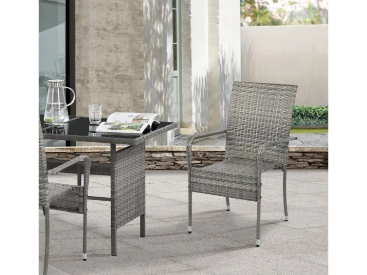 Juskys Polyrattan Gartenstühle Yoro 4er Set Stapelbar mit Armlehnen Grau Meliert* Stühle