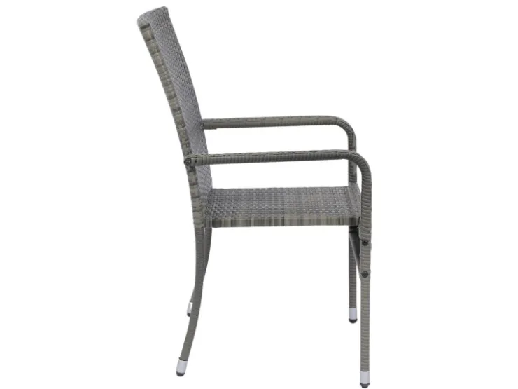 Juskys Polyrattan Gartenstühle Yoro 4er Set Stapelbar mit Armlehnen Grau Meliert* Stühle