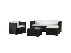 Juskys Polyrattan Lounge Sitzgarnitur Punta Cana L Schwarz mit Bezügen in Creme* Kissenbezüge