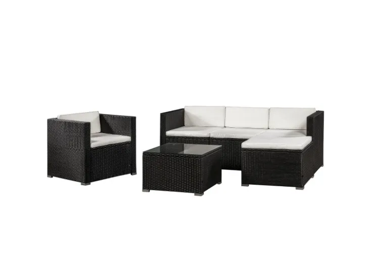 Juskys Polyrattan Lounge Sitzgarnitur Punta Cana L Schwarz mit Bezügen in Creme* Kissenbezüge