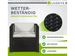 Juskys Polyrattan Lounge Sitzgarnitur Punta Cana L Schwarz mit Bezügen in Creme* Kissenbezüge