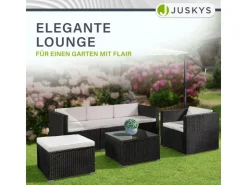 Juskys Polyrattan Lounge Sitzgarnitur Punta Cana L Schwarz mit Bezügen in Creme* Kissenbezüge