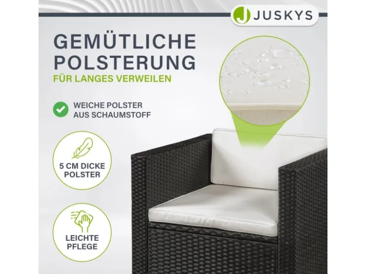 Juskys Polyrattan Lounge Sitzgarnitur Punta Cana L Schwarz mit Bezügen in Creme* Kissenbezüge