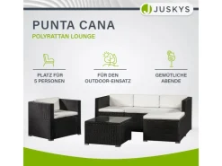 Juskys Polyrattan Lounge Sitzgarnitur Punta Cana L Schwarz mit Bezügen in Creme* Kissenbezüge