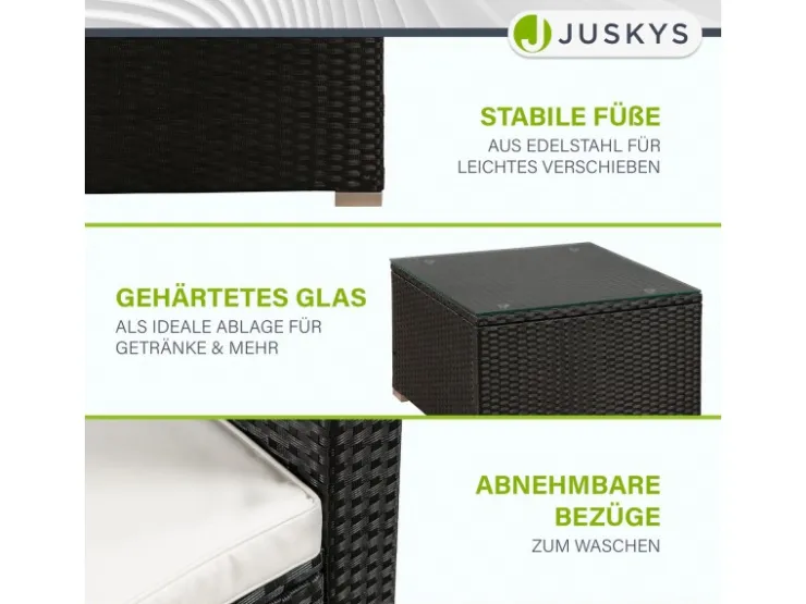 Juskys Polyrattan Lounge Sitzgarnitur Punta Cana L Schwarz mit Bezügen in Creme* Kissenbezüge