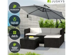 Juskys Polyrattan Lounge Sitzgarnitur Punta Cana M Schwarz mit Bezügen in Creme* Kissen|Hocker