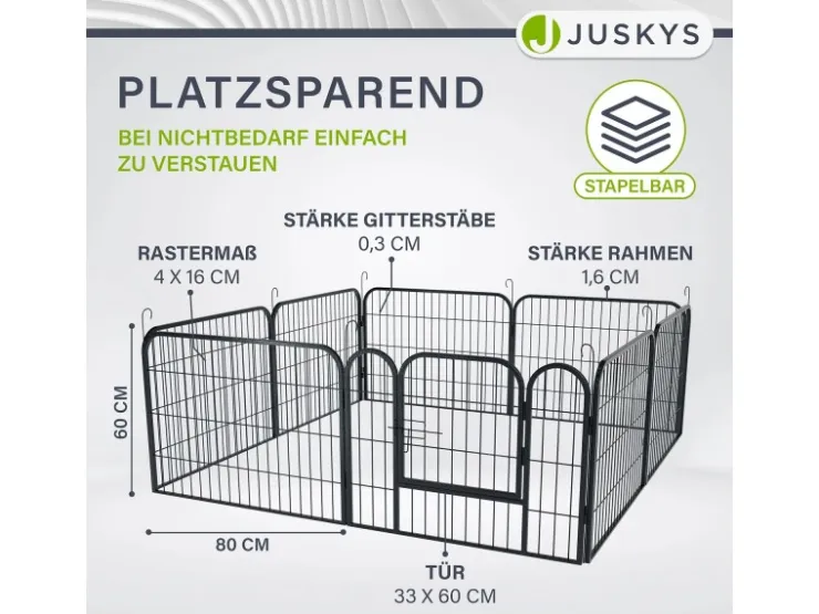 Juskys Welpenauslauf aus Metall 80 x 60 cm 8 Teilig