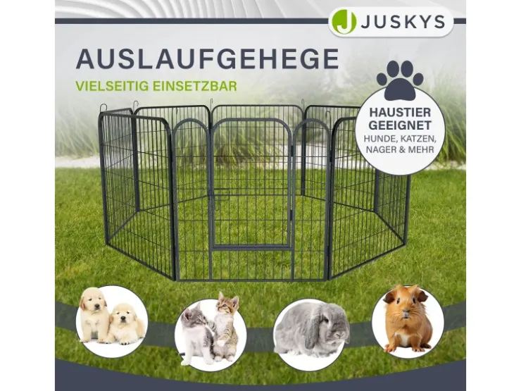 Juskys Welpenauslauf Plus aus Metall mit Doppelt Verriegelbarer Tür 8 Teilig* Kleintierbedarf