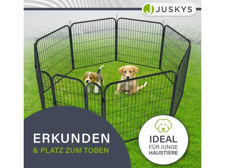 Juskys Welpenauslauf Plus aus Metall mit Doppelt Verriegelbarer Tür 8 Teilig* Kleintierbedarf