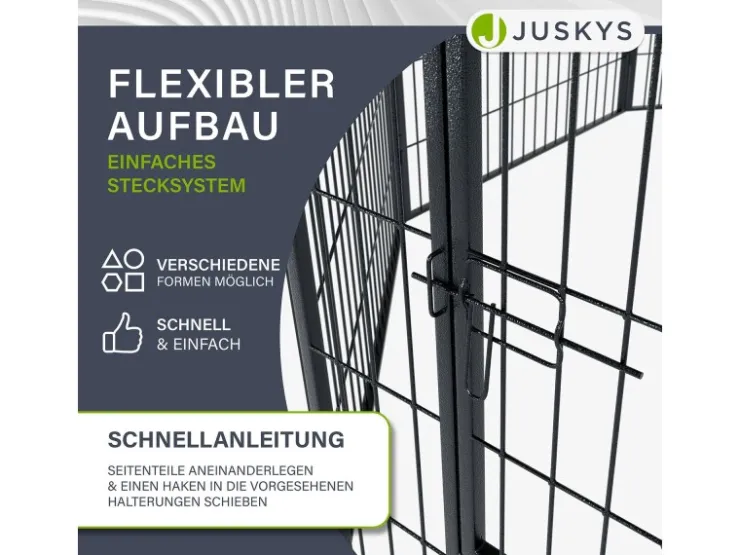 Juskys Welpenauslauf Plus aus Metall mit Doppelt Verriegelbarer Tür 8 Teilig* Kleintierbedarf