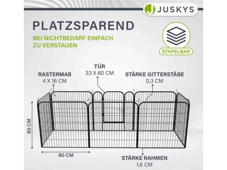 Juskys Welpenauslauf Plus aus Metall mit Doppelt Verriegelbarer Tür 8 Teilig* Kleintierbedarf