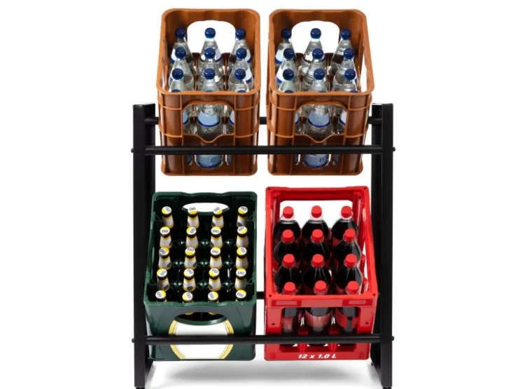 Karat Flaschenkastenständer Kenji - Robustes Lagerregal für Büro, Küche, Garage oder Flur - Schwarz - 70 x 32 x 79 cm* Regale Schwarz|Flaschenregale