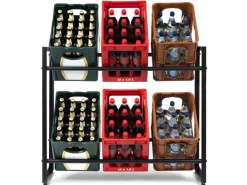 Karat Flaschenkastenständer Kenji - Robustes Lagerregal für Büro, Küche, Garage oder Flur - Schwarz - 104 x 32 x 82 cm