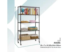 Karat Gitterregal Maya mit Rollen und Feststellbremse 5 Böden 89 x 34 x 150 cm* Regale Schwarz