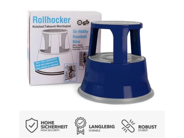 Karat Rollhocker Elefantenfuß Rolltritt aus Stahl - Hocker für Büro oder Gewerbe 150 kg Belastbar TÜV-geprüft -