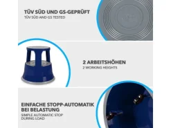 Karat Rollhocker Elefantenfuß Rolltritt aus Stahl - Hocker für Büro oder Gewerbe 150 kg Belastbar TÜV-geprüft -