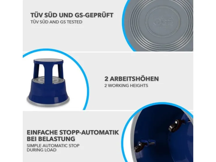 Karat Rollhocker Elefantenfuß Rolltritt aus Stahl - Hocker für Büro oder Gewerbe 150 kg Belastbar TÜV-geprüft -