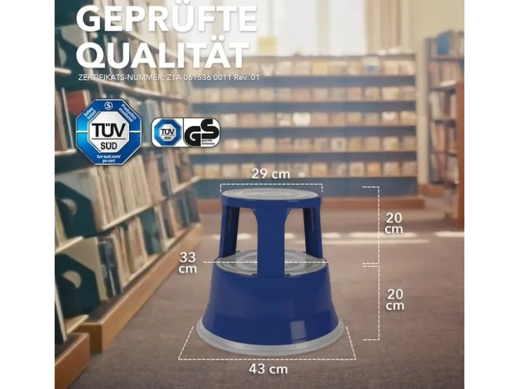 Karat Rollhocker Elefantenfuß Rolltritt aus Stahl - Hocker für Büro oder Gewerbe 150 kg Belastbar TÜV-geprüft -