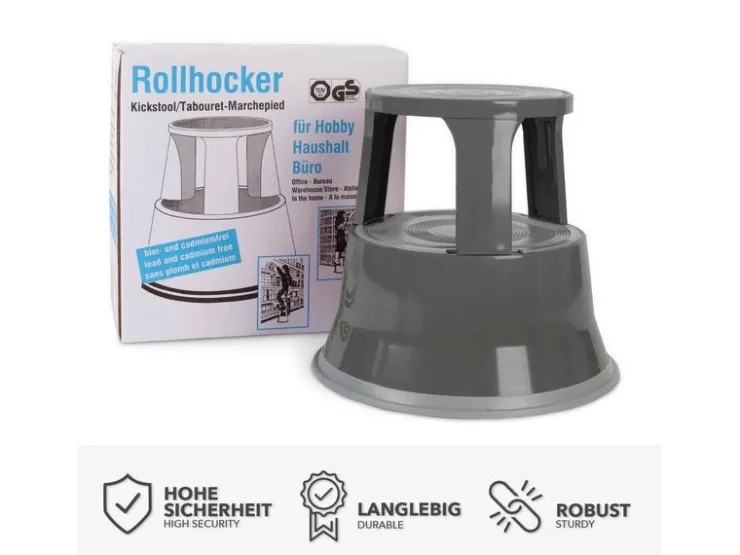 Karat Rollhocker Elefantenfuß Rolltritt aus Stahl - Hocker für Büro oder Gewerbe 150 kg Belastbar TÜV-geprüft -