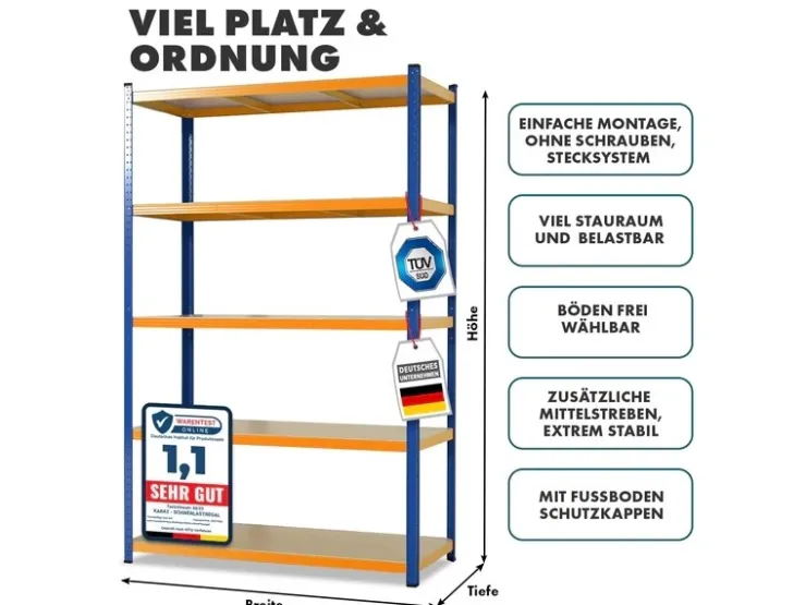 Karat Schwerlastregal Blau-Orange Traglast bis 875 kg 180 x 120 x 45 cm