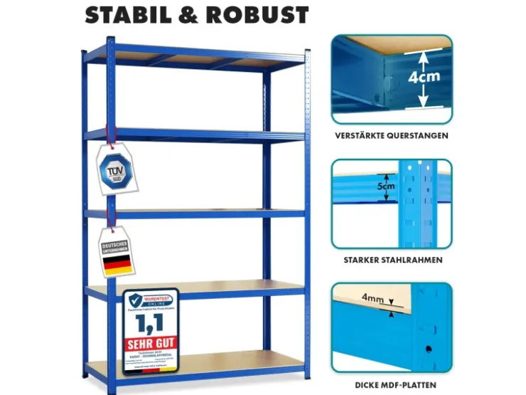 Karat Schwerlastregal Blau Maximale Traglast 875 kg 150 x 75 x 30 cm* Kellerregale|Holzregale