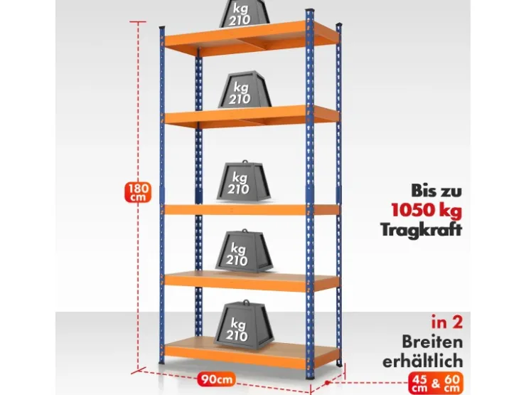 Karat Schwerlastregal Rhino bis 1050 kg Pulverbeschichtet 180 x 90 x 45 cm
