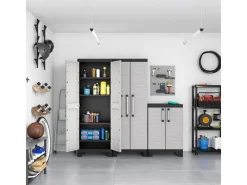 Keter Kunststoffschrank Detroit Hoch mit Alu-Griffen Hellgrau* Kunststoffregale