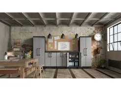 Keter Kunststoffschrank Detroit Hoch mit Alu-Griffen Hellgrau* Kunststoffregale