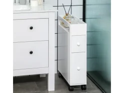 kleankin Badezimmerschrank mit Rollen 2 Schubladen 16 x 49,5 x 66 cm* Aufbewahrung