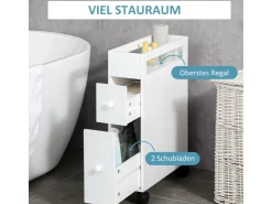 kleankin Badezimmerschrank mit Rollen 2 Schubladen 16 x 49,5 x 66 cm* Aufbewahrung