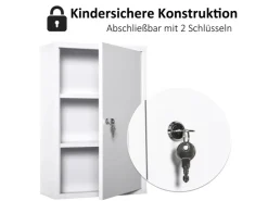 kleankin Medizinschrank mit Schloss 3 Fächer Stahl Weiß 40 x 18 x 60 cm* Aufbewahrung
