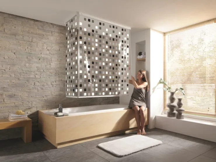 Kleine Wolke Eckduschrollo Grau 132+56 cm x 240 cm* Rollos