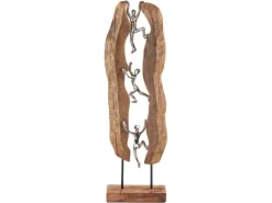 Kobolo Dekofigur Holzdeko Holzfigur CLIMB Holz Braun und Metall Silber