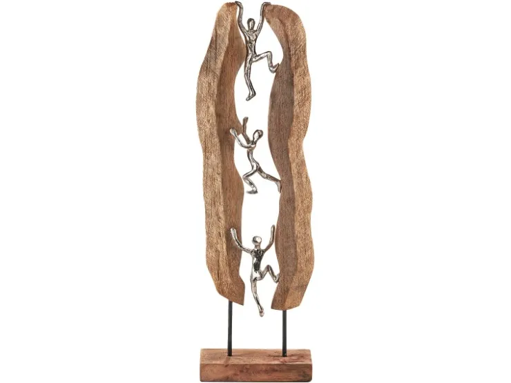 Kobolo Dekofigur Holzdeko Holzfigur CLIMB Holz Braun und Metall Silber