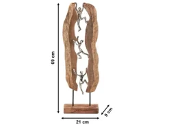 Kobolo Dekofigur Holzdeko Holzfigur CLIMB Holz Braun und Metall Silber