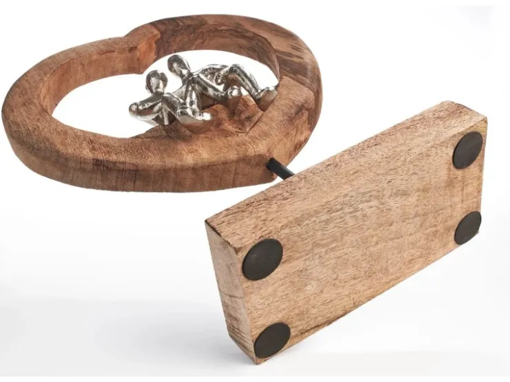 Kobolo Dekofigur Holzdeko Holzfigur SOUL Holz Braun und Metall Silber* Dekorative Figuren