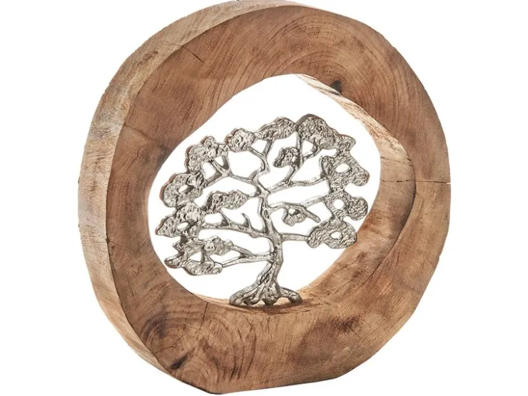 Kobolo Dekofigur Holzdeko Holzfigur VITALITY Holz Metall Silber